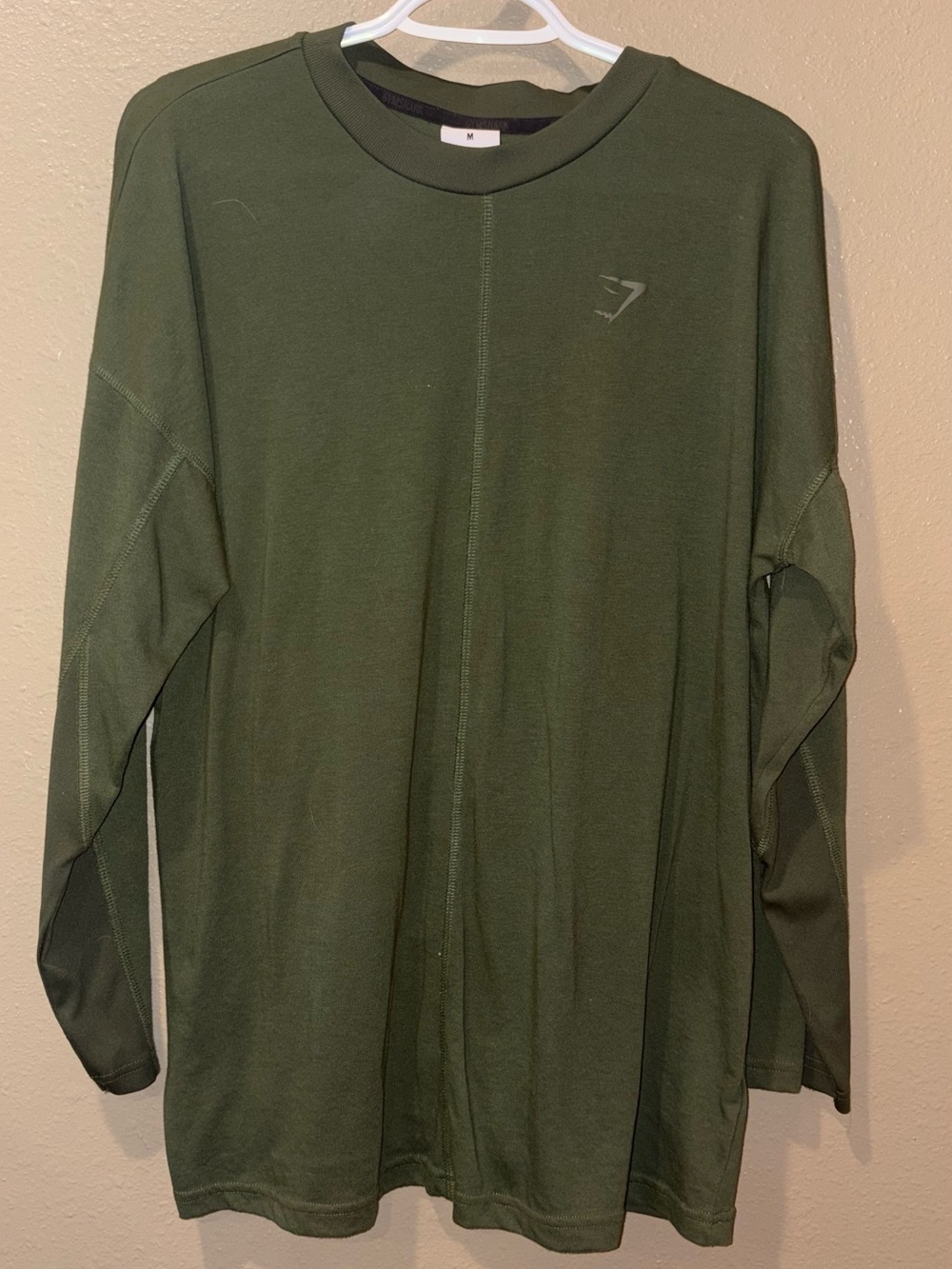 Gym Shark Long Sleeve Crew Shirt - Olive Green